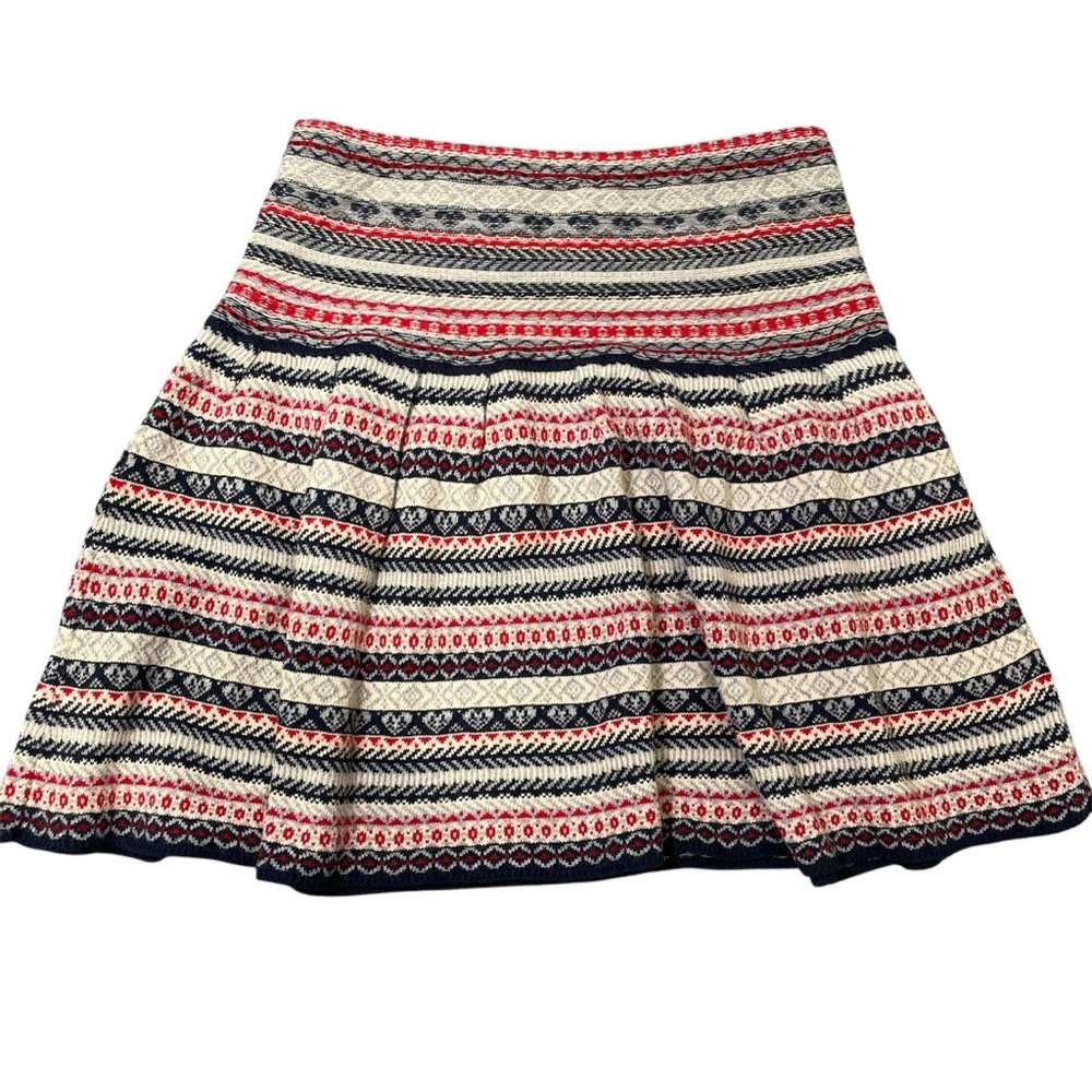 Knitted crochet pleated flare sweater holiday Christmas ski preppy striped skirt